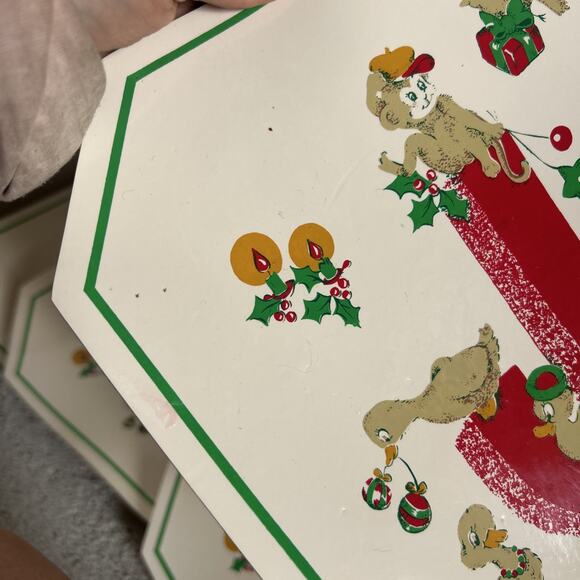Set Of 4 Vintage Vinyl Christmas Placemats “Joy” Goose, Turtle, Mouse Town & C - Picture 5 of 5